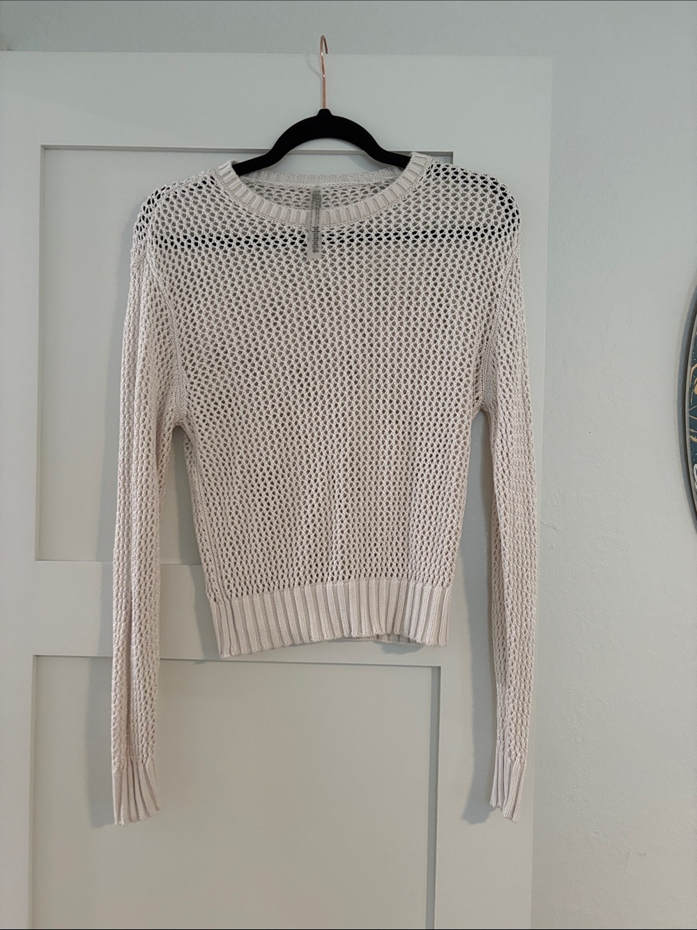 Light Cream Open-Knit Crewneck Sweater - Women
